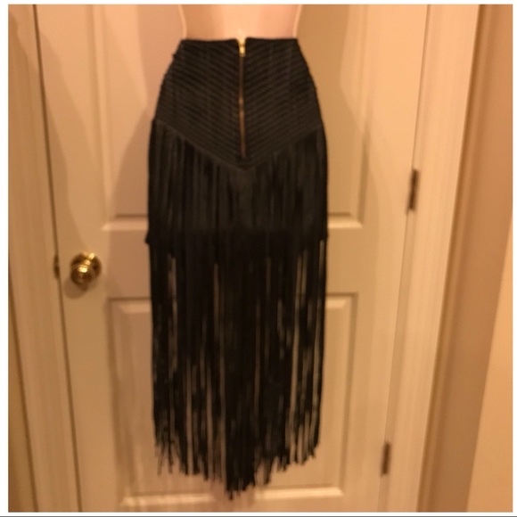 Rocker Chic Boho Woven Fringe Vegan Leather Skirt - Picture 4 of 4
